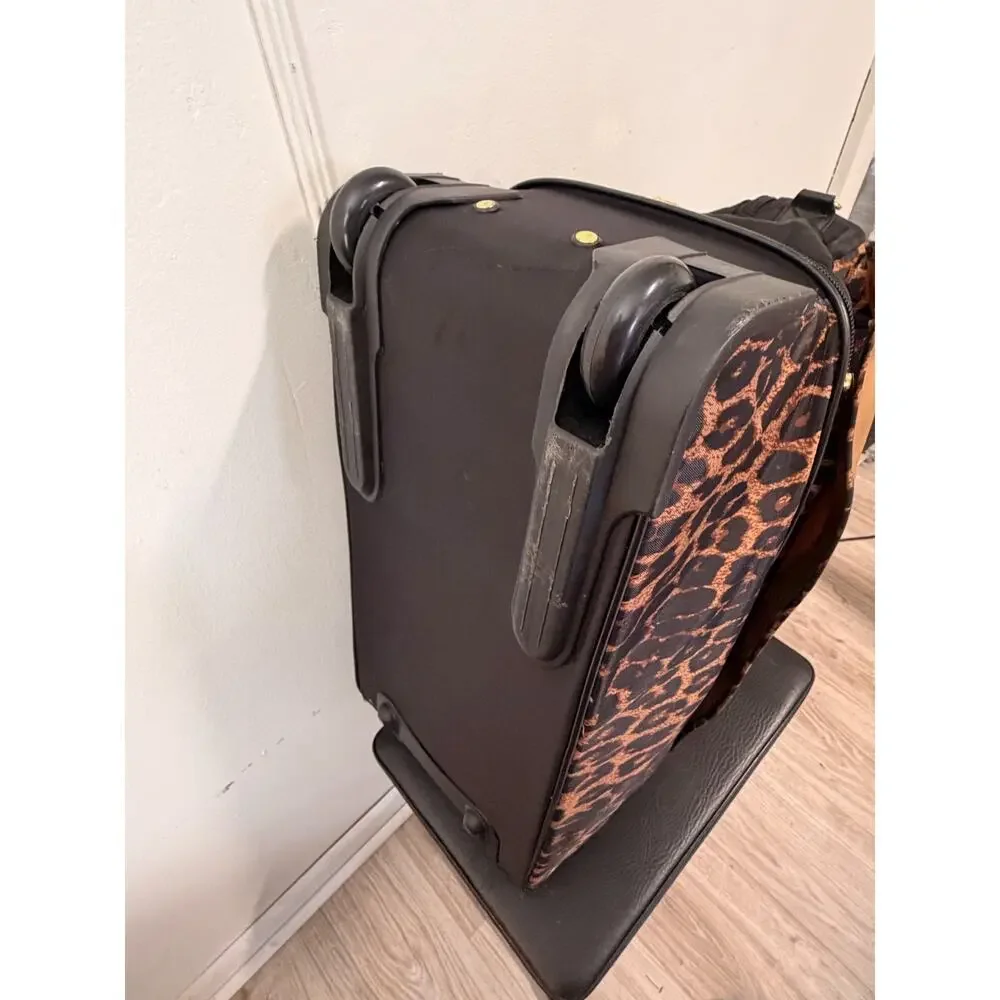Joy Mangano JM New York Leopard Print Double Decker Expandable Wheeled Duffel Ba